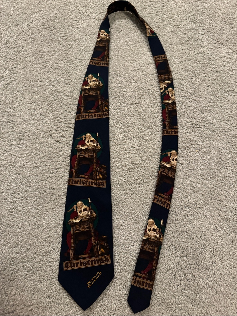 Norman Rockwell Navy Tie with Santas